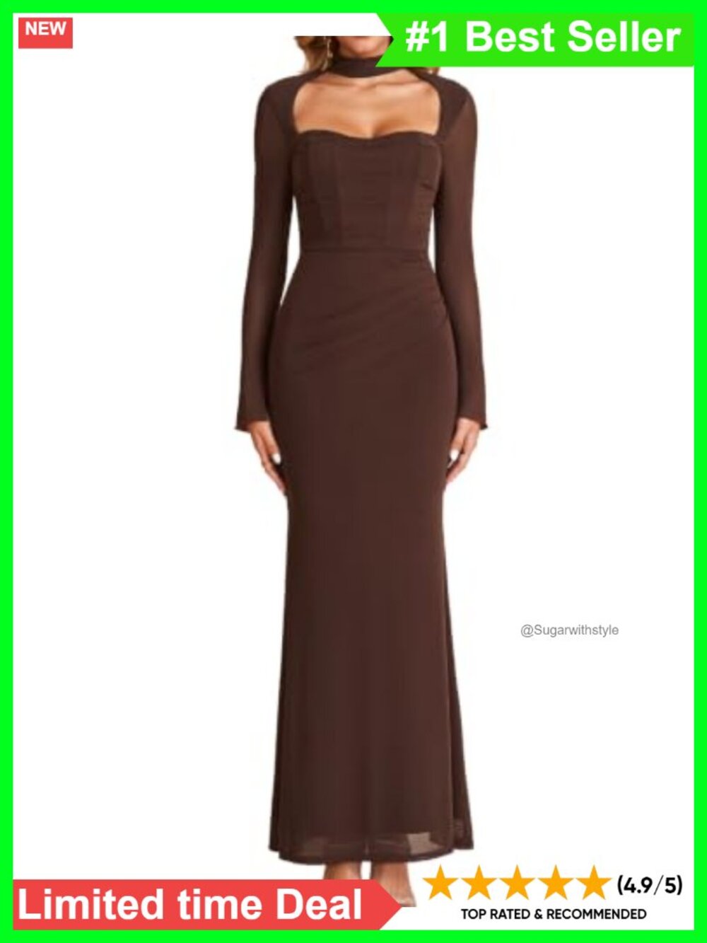 Long Sleeve Corset Ruched Mesh Mermaid Maxi Dress Wedding Guest